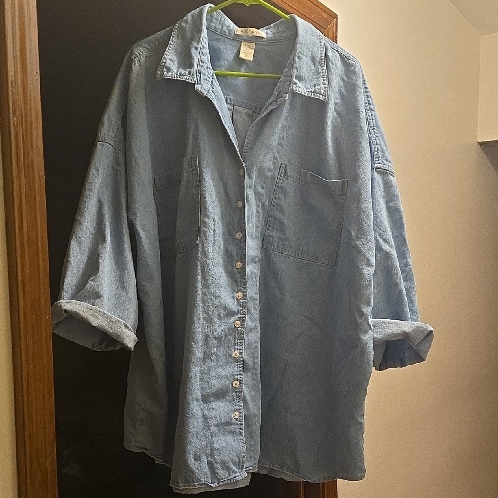 Roaman's Light Blue Denim Blouse